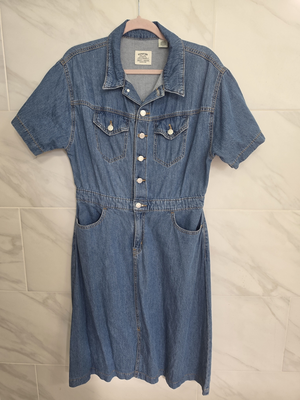 Levis Women's Blue Denim Button-Front Dress